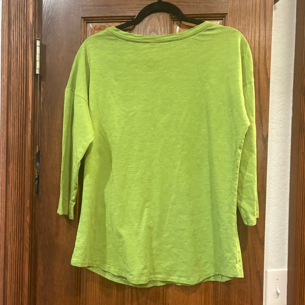 Westbound $38 Lime Green Slub 100% Cotton Pocket Tee 3/4 Sleeve Large P2P 21-22” - Picture 9 of 9